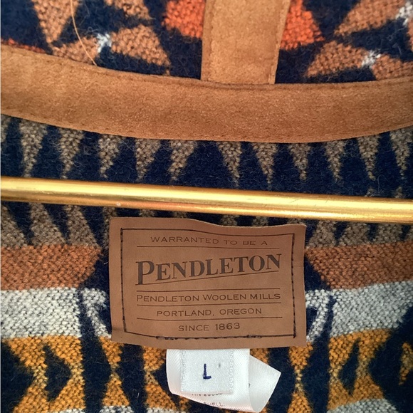 Pendelton Aztec Blue Pattern Southwestern Vest Leather Trim L - Picture 6 of 6